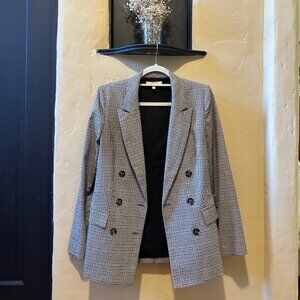 WAYF, Finn Double Breasted Blazer, Small, Red Checkered Houndstooth